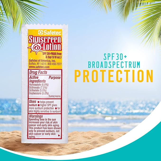 Sunscreen Lotion, SPF30 Protection and PABA Free, Individual Packets of Sunscreens (Pack of 100) – Travel Size Sun Screen for Outdoors, Bundled with reclosable Homesphere bag (100)