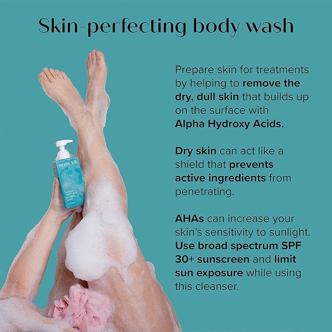Medix 20% Glycolic Acid Booster + Exfoliating Body Wash Cleanser Skin Care 2PC Set | AHA Exfoliant Cleanser + Body Serum Both Refine + Soften Dead Dry Skin, Bumps, Wrinkles, & Fine Lines, Bundle