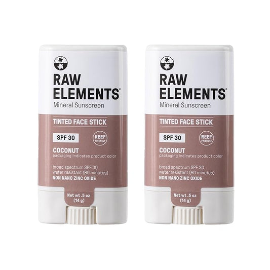 Raw Element Ultra-Moisturizing Face Tint Sunscreen, SPF 30+, Non Toxic Mineral Face Cream, Non Nano Zinc Oxide, Reef Friendly, Safe for All Ages, 0.5 oz, Coconut, Pack of 2