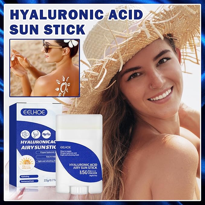 Hyaluronic Acid Sun Stick,Watery Lightweight Sunscreen Stick for Face,Moisturizing Facial Sunscreen Strong UV Protection,Matte Long Lasting Non-Greasy Water Resistant SPF 50+ PA++++ Sunstick