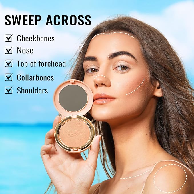 Oulac Shimmer Bronzer Powder Face Makeup with Mirror Cruelty-Free B02