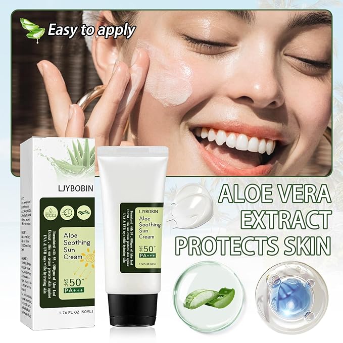 2PCS Matte Aloe Vera Sunscreen SPF 50+ PA+++ for Body & Face,Hydrating Long Lasting Moisturizing Aloe Sun Cream for Men & Women,Non-Greasy Vacation Sunscreen with Aloe Vera Gel