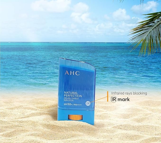 A.H.C Natural Perfection Double Shield Sun Stick SPF50+, 2024 VERSION (blue), 22G, Broad Spectrum, UV/IR Protection, Dozens of Natural Ingredents