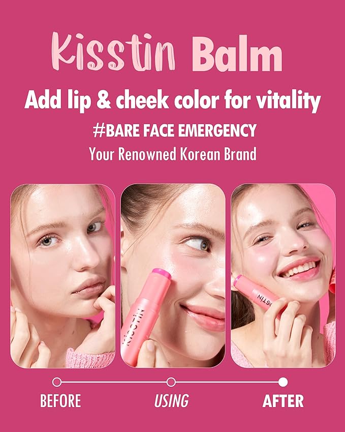 KAHI Kisstin Balm Pink - Skin-Refining Face Balm Moisturizer & Makeup Stick | Nourishing Beauty Balm Moisturizer Stick | Multi-use Face Balm Stick | Makeup-enhancing Glow Balm (0.32 fl oz)