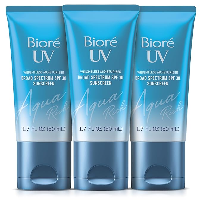 Bioré UV Aqua Rich SPF 30 PA+++ Moisturizing Sunscreen for Face, Oxybenzone & Octinoxate Free, Dermatologist Tested, Vegan, Cruelty Free, For Sensitive Skin, 1.7 Oz, Pack of 3