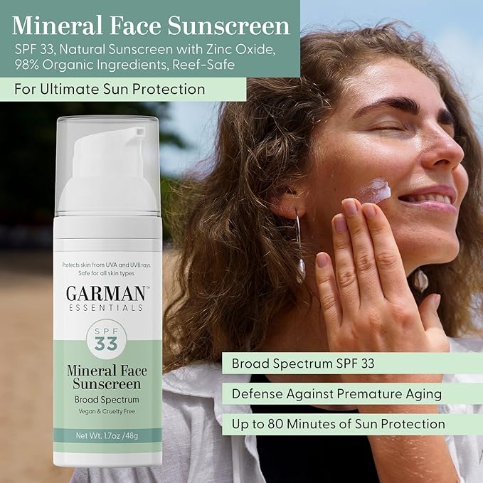 Mineral Sunscreen Lotion SPF 33, Reef Safe, Water Resistant, 1.7 fl oz & Vitamin C Serum for Face, Hyaluronic Acid, Anti Aging – for Dark Spots, Fine Lines & Wrinkles, 1 Fl Oz