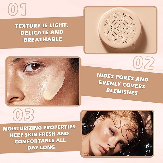 AWCCXMYM CC Cream Cushion Foundation Full Coverage Foundation 01#Ivory (Porcelain)