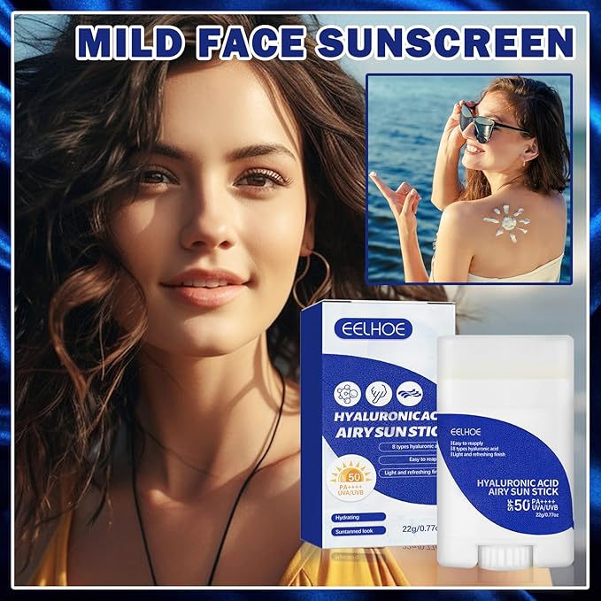 Hyaluronic Acid Sun Stick,Watery Lightweight Sunscreen Stick for Face,Moisturizing Facial Sunscreen Strong UV Protection,Matte Long Lasting Non-Greasy Water Resistant SPF 50+ PA++++ Sunstick