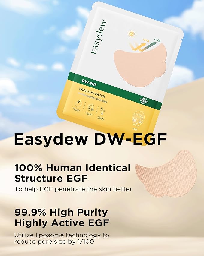 EASYDEW DW-EGF Wide Patch - Outdoor UV Block Sun Patches for Golf, Riding, Hiking, Driving - Panthenol, Niacinamide, Glutathione - Cooling & Soothing Face Shield Sticker, 4 Packs