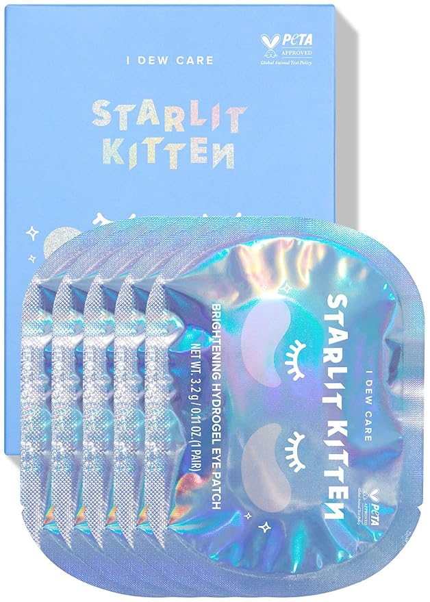 I DEW CARE Hydrogel Eye Patch - Starlit Kitten, 5 EA + Lip Oil Gloss - Glow Easy, 0.12 Fl Oz Bundle