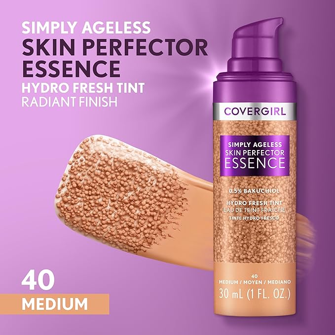 Covergirl Simply Ageless Skin Perfector Essence Foundation, 40 Vegan Formula, 1.0oz