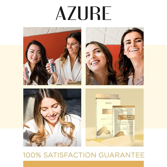 AZURE 24K Gold & Retinol Anti Aging Under Eye Patches - Firming, Restoring & Deeply Hydrating Eye Mask - Reduces Fine Lines, Wrinkles, Dark Circles & Puffiness - Skin Care Made in Korea - 10 Pairs
