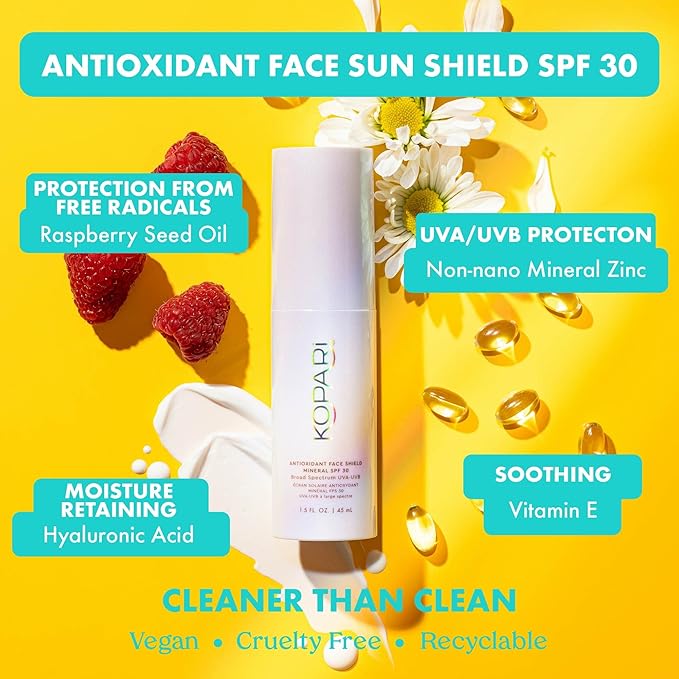 Kopari Antioxidant Face Shield Mineral SPF 30 | Sheer Daily Broad Spectrum UVA-UVB Sunscreen | Non-Nano Mineral Zinc | Antioxidant Vitamin E Vegan Cruelty Free