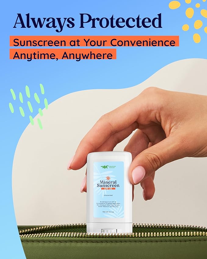 Natural Sunscreen Stick SPF 30 Broad Spectrum Mineral Sunblock for Face & Sensitive Skin - Zinc Oxide 18% Sun Screen Sticks, Travel Size