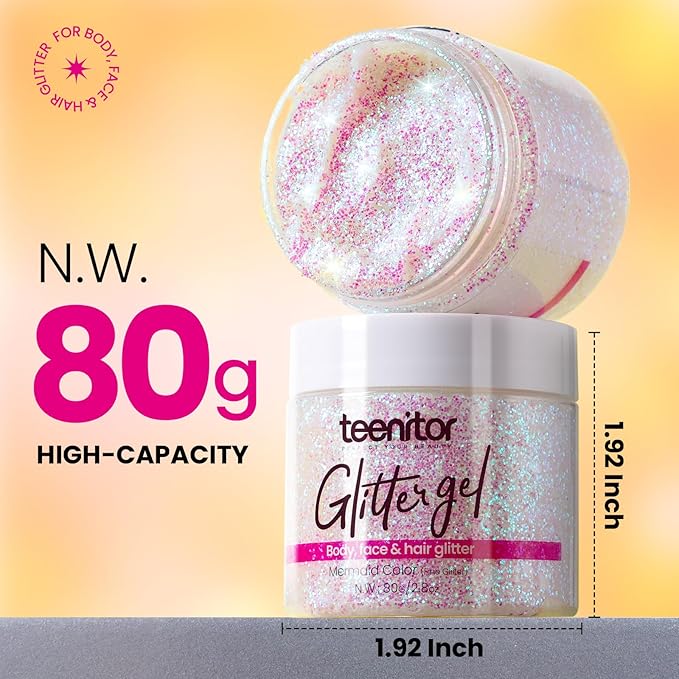 Teenitor body glitter, holographic white