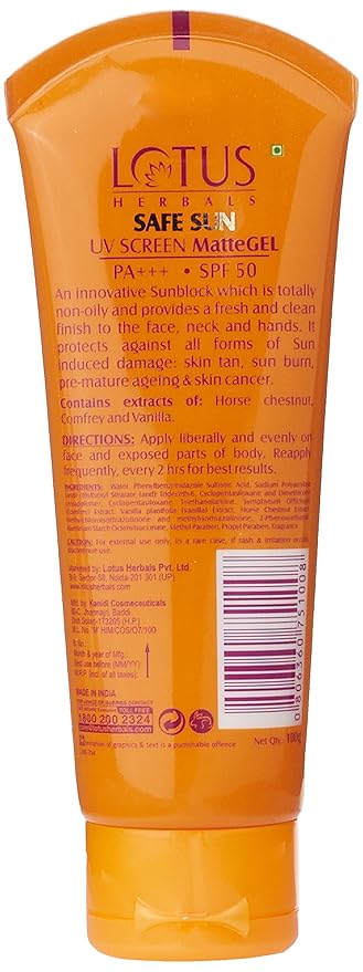 Lotus Herbals Safe Sun UV Screen Matte Gel, 100g (Set of 2)