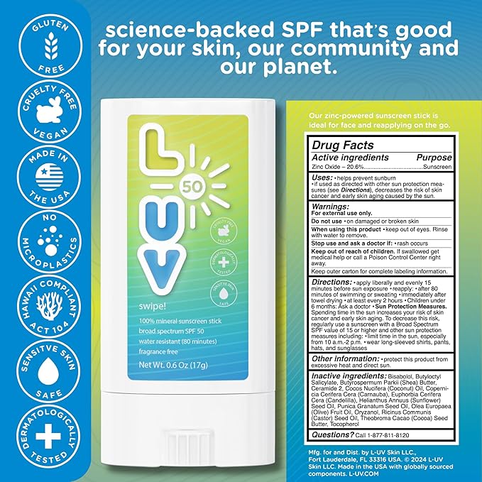 Swipe! SPF 50 Mineral Sunscreen Stick, Broad-Spectrum Protection Against UVA & UVB Rays, Perfect For Everyday Activities & Outdoor Adventures, Clear and Lightweight Sun Protection