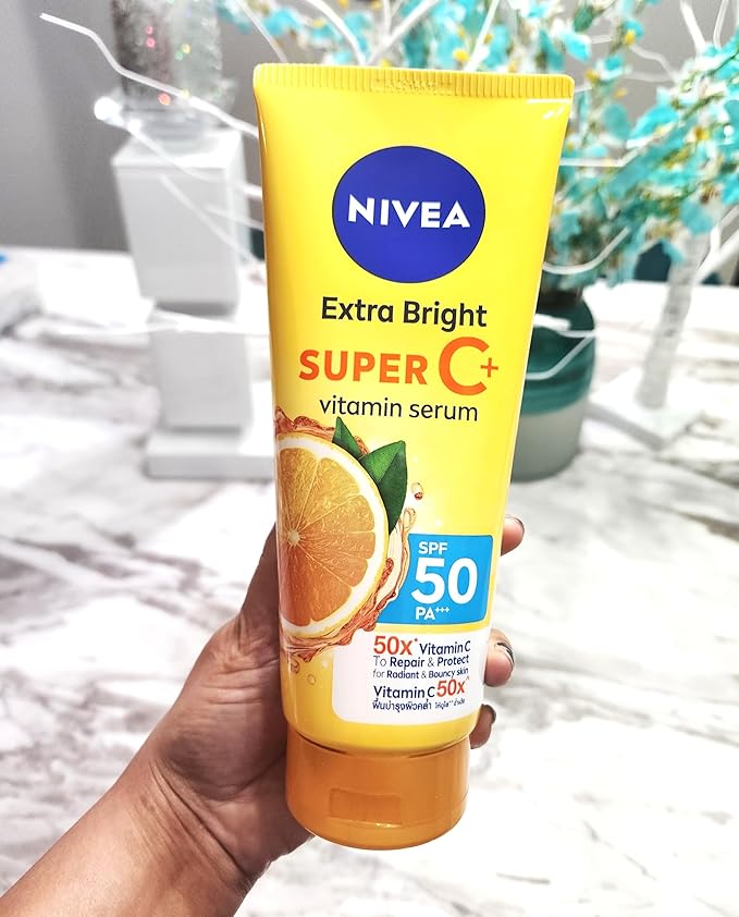 Nivea Extra Bright Super C+ Vitamin Body Serum Sunscreen, SPF50+ PA+++ Size 320 ml, 10.82 Oz (Pack Of 1)