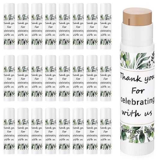 24 Pcs Mini Sunscreen Stick Bulk for Summer Wedding SPF 30 Face Sunscreen Stick Water Resistant Light Skin Tone Sun Block Stick for Thank You Gifts Adults Travel Wedding Party Supplies(Leaf Style)