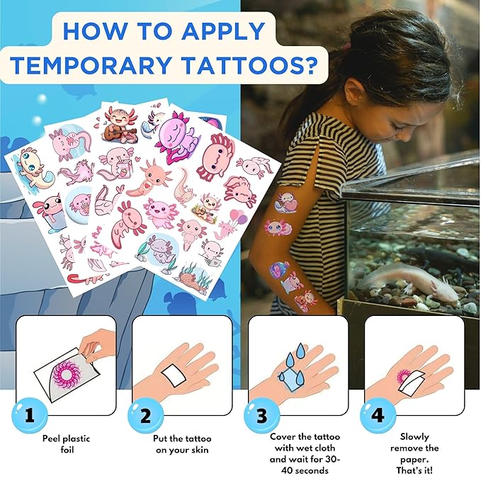 Axolotl temporary tattoos - cute