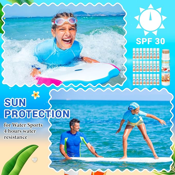 24 Pcs Mini Sunscreen Stick Bulk for Summer Wedding SPF 30 Face Sunscreen Stick Water Resistant Light Skin Tone Sun Block Stick for Thank You Gifts Adults Travel Wedding Party Supplies(Beach Style)