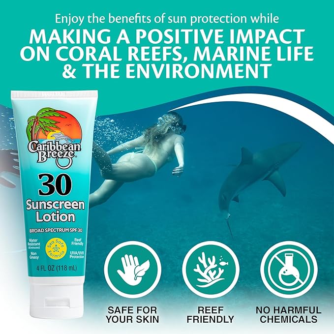 Reef Friendly Sunscreen SPF 30 Lotion, Mango Lime Scent Body Sunscreen Lotion, Rich in Anti Oxidants, Water Resistant Up to 80 Minutes, Broad Spectrum Body Lotion with Sunscreen, 4 oz (120 ml)