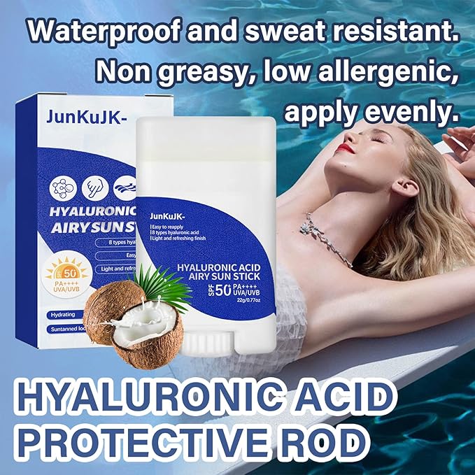 Hyaluronic Acid Face Sunscreen Stick SPF 50 + PA++++,Non-Greasy Sunstick Roll on Sunscreen Face Stick,Moisturizing Sun Screen Long-lasting Stick Sunscreen for Face & Body