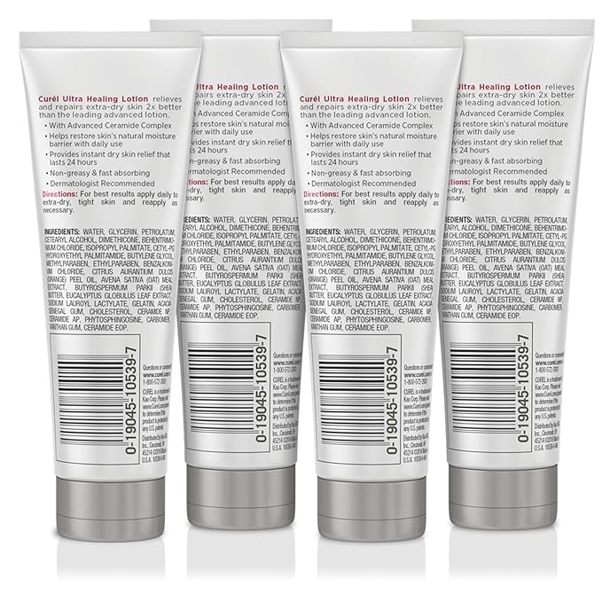 Curel Ultra Healing Intensive Fragrance-Free Lotion For Extra-Dry Skin, Dermatologist Recommended, Ideal for Sensitive Skin, Cruelty Free, Paraben Free 2.5 Oz (Pack of 4)