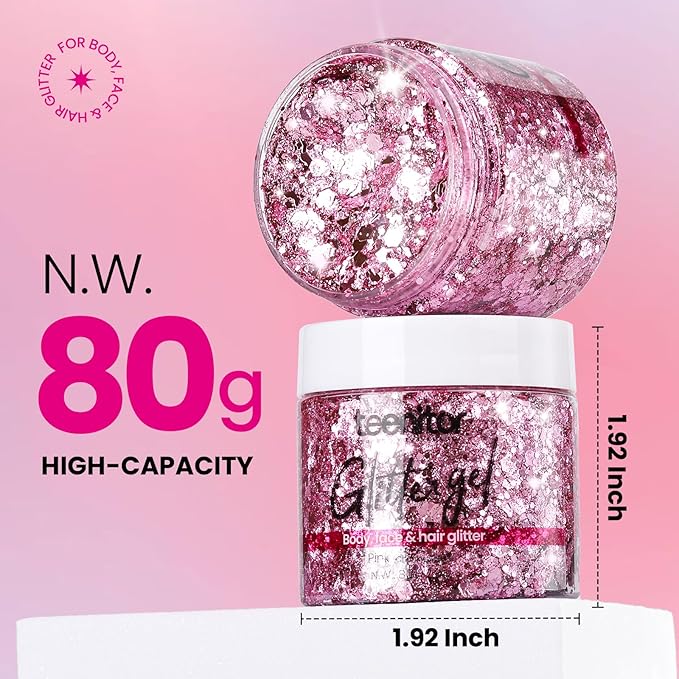 Teenitor pink body glitter, chunky