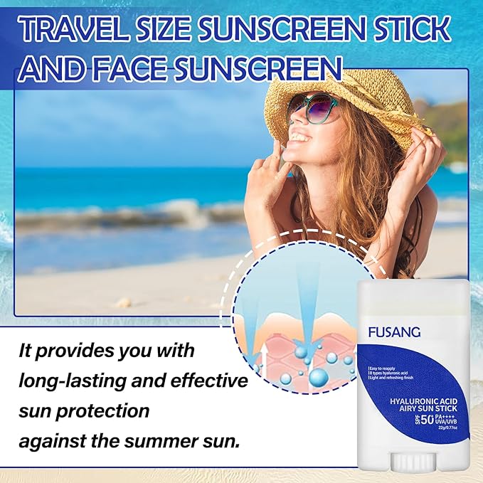 Hyaluronic Acid Face Sunscreen Stick SPF 50+ PA++++,Moisturizing Sunscreen Face Stick for Women and Men,Hydrating Non-Greasy Roll on Sunscreen Stick Face for All Skin Types