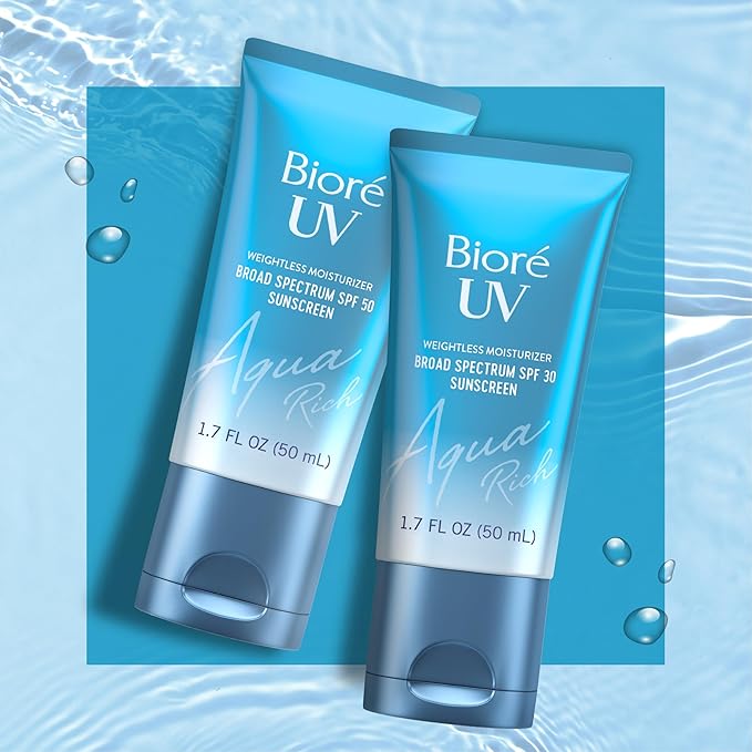 Bioré UV Aqua Rich SPF 30 PA+++ Moisturizing Sunscreen for Face, Oxybenzone & Octinoxate Free, Dermatologist Tested, Vegan, Cruelty Free, For Sensitive Skin, 1.7 Oz, Pack of 3