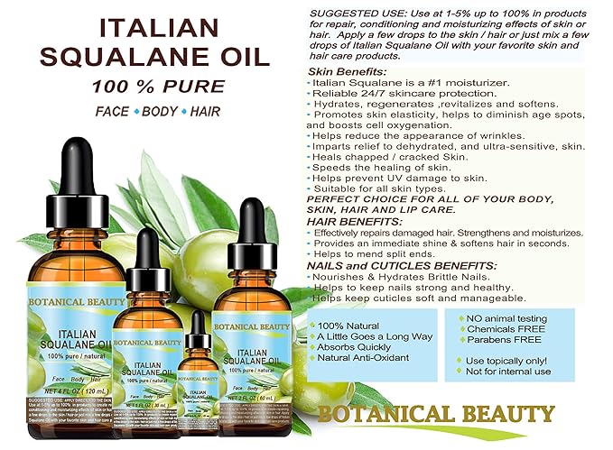 SQUALANE Italian Olive. 100% Pure Natural Undiluted Oil. Skincare Protection 4 fl.oz