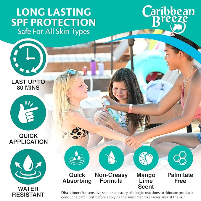 Caribbean Breeze Continuous Tropical Mist SPF 50 Sunscreen Spray for Kids, Reef Safe Sunscreen Spray, Up to 80 Minutes Water Resistant, 5.5 Ounces