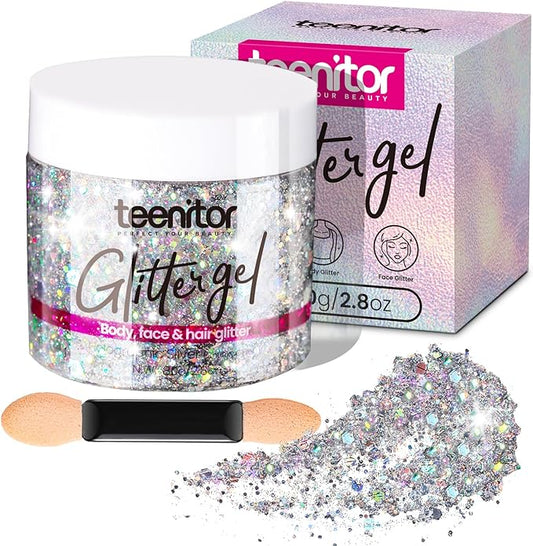 Teenitor body glitter, silver glitter,