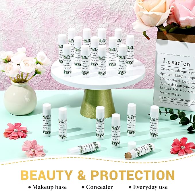 24 Pcs Mini Sunscreen Stick Bulk for Summer Wedding SPF 30 Face Sunscreen Stick Water Resistant Light Skin Tone Sun Block Stick for Thank You Gifts Adults Travel Wedding Party Supplies(Leaf Style)