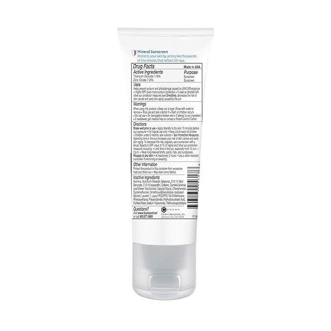 Blue Lizard SENSITIVE FACE Mineral Sunscreen with Zinc Oxide and Hydrating Hyaluronic Acid, SPF 30+, Water Resistant, UVA/UVB Protection with Smart Cap Technology - Fragrance Free, 1.7 oz.