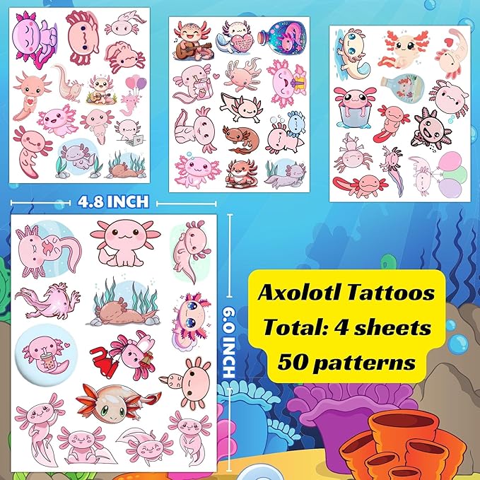 Axolotl temporary tattoos - cute