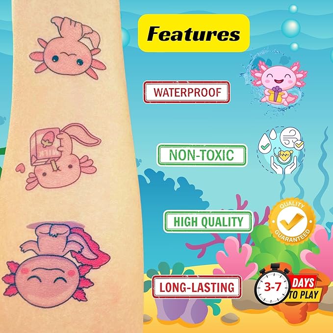 Axolotl temporary tattoos - cute