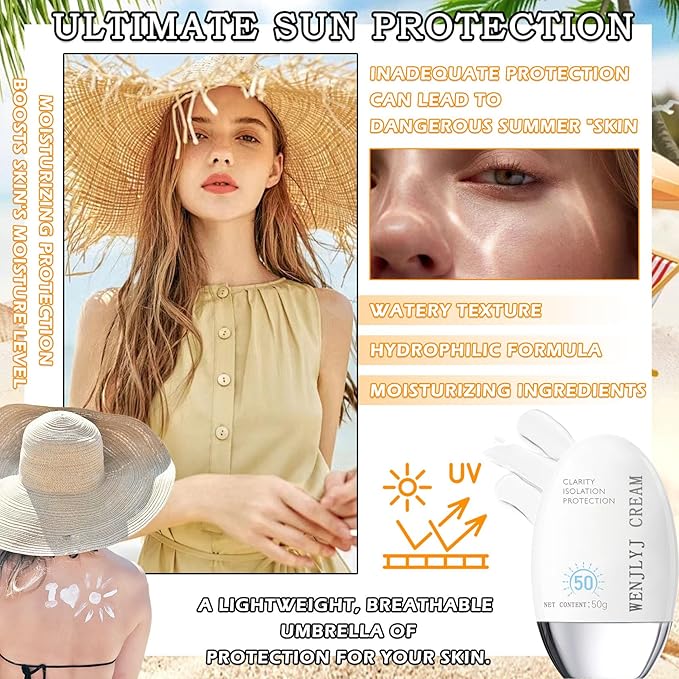 Hydrating Face Sunscreen,Tinted Moisturizer with SPF50 PA+,Lightweight Facial Sunscreen Long Lasting Sunblock,Soft Cream Texture,Face Primer,All-Day Wear