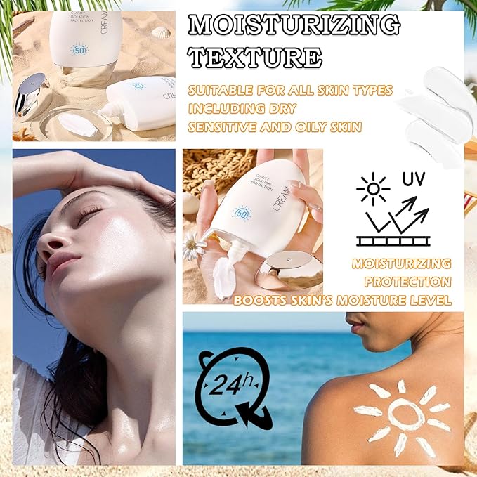 Hydrating Face Sunscreen,Tinted Moisturizer with SPF50 PA+,Lightweight Facial Sunscreen Long Lasting Sunblock,Soft Cream Texture,Face Primer,All-Day Wear