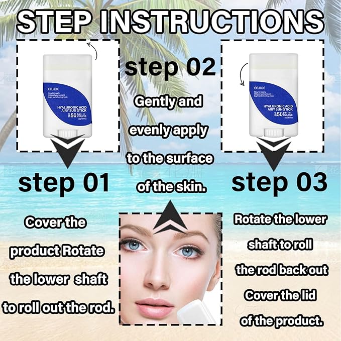 Hyaluronic Acid Face Sunscreen Stick SPF 50 + PA++++,Non-Greasy Sunstick Roll on Sunscreen Face Stick,Moisturizing Sun Screen Long-lasting Stick Sunscreen for Face & Body