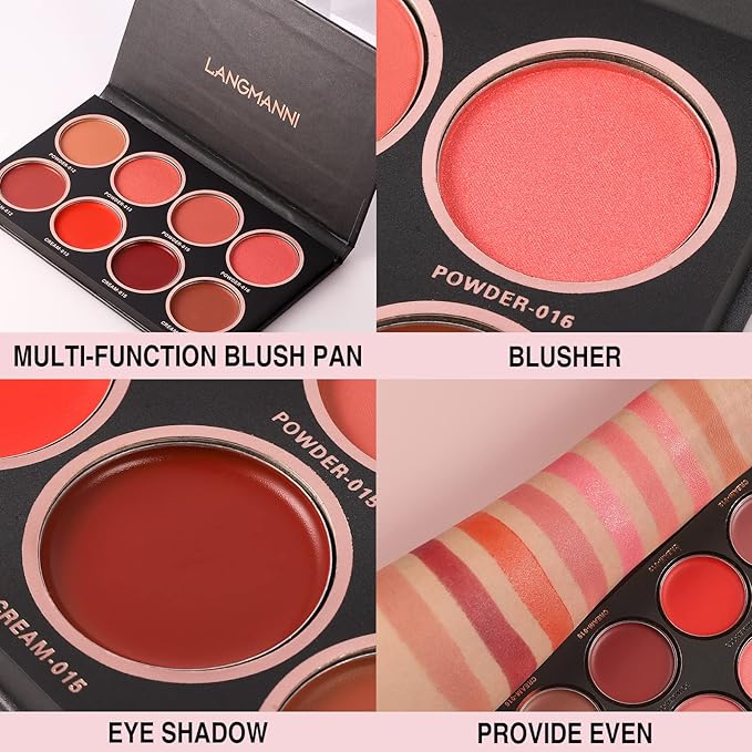 8 Colors Blush Palette, 4 Dry Powders +