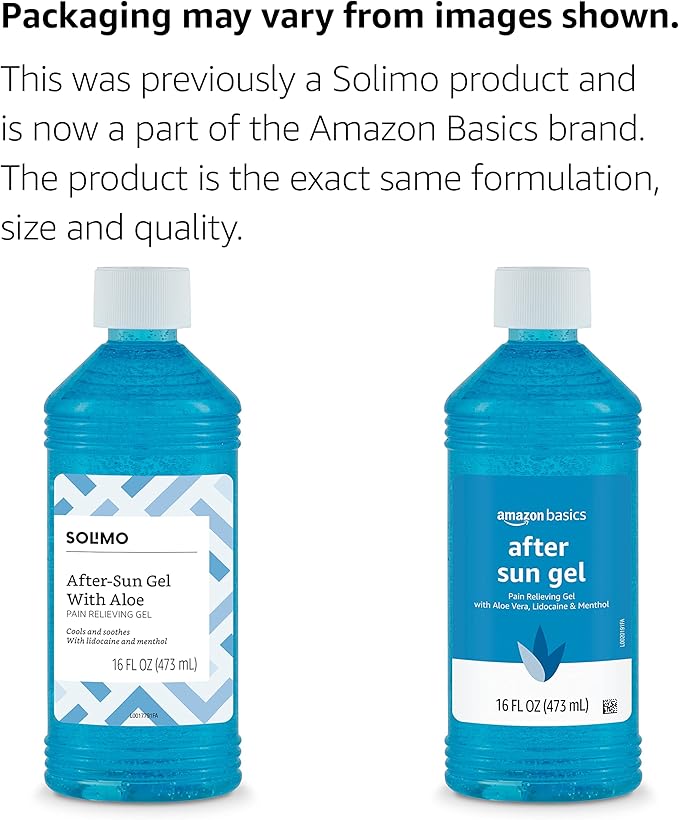 Amazon Basics After Sun Gel with Aloe Vera, Lidocaine and Menthol, 16 Fl Oz (Pack of 1) (Previously Solimo)