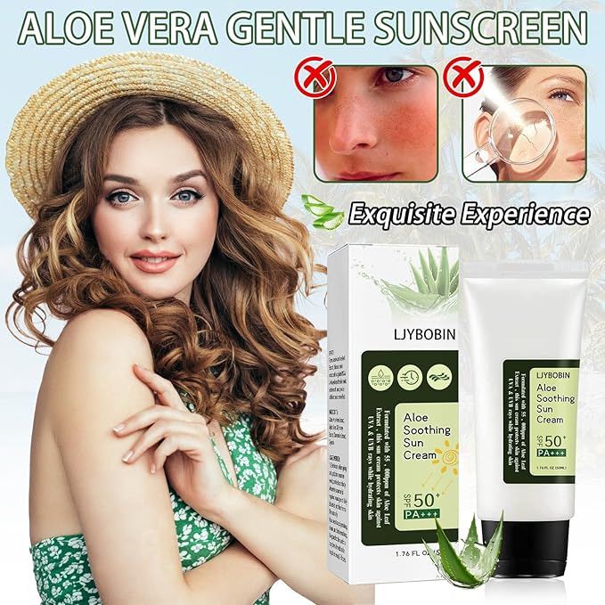 2PCS Matte Aloe Vera Sunscreen SPF 50+ PA+++ for Body & Face,Hydrating Long Lasting Moisturizing Aloe Sun Cream for Men & Women,Non-Greasy Vacation Sunscreen with Aloe Vera Gel