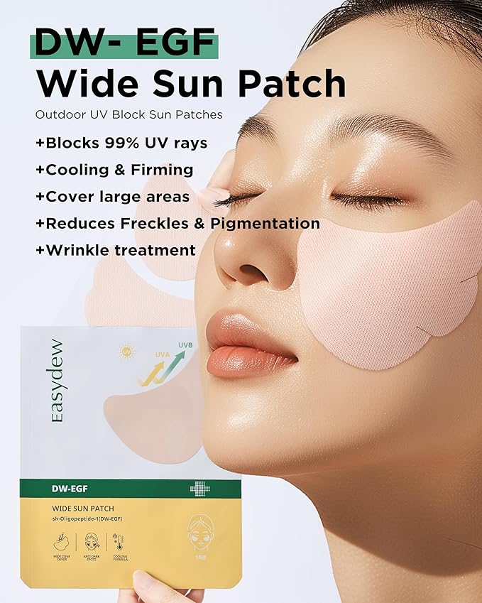 EASYDEW DW-EGF Wide Patch - Outdoor UV Block Sun Patches for Golf, Riding, Hiking, Driving - Panthenol, Niacinamide, Glutathione - Cooling & Soothing Face Shield Sticker, 4 Packs