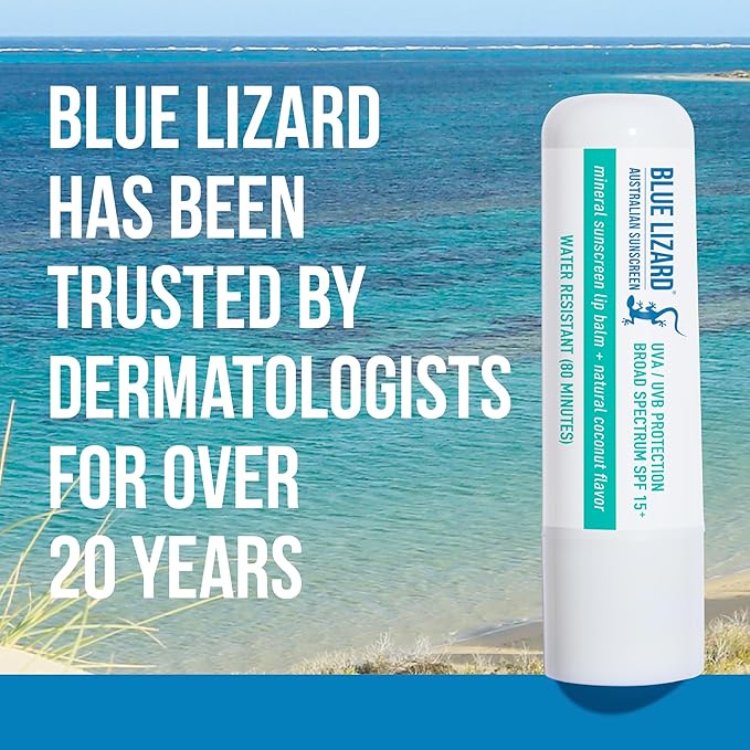 3-Pack Blue Lizard Mineral SPF 15 Lip Balm: Broad Spectrum Sun Protection, Natural Coconut Flavor, 8 Natural Oils, Infused with Australian Kakadu Plum, Rich in Vitamin C, Vegan, Each Tube 0.13 oz.