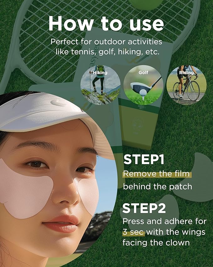 EASYDEW DW-EGF Wide Patch - Outdoor UV Block Sun Patches for Golf, Riding, Hiking, Driving - Panthenol, Niacinamide, Glutathione - Cooling & Soothing Face Shield Sticker, 4 Packs