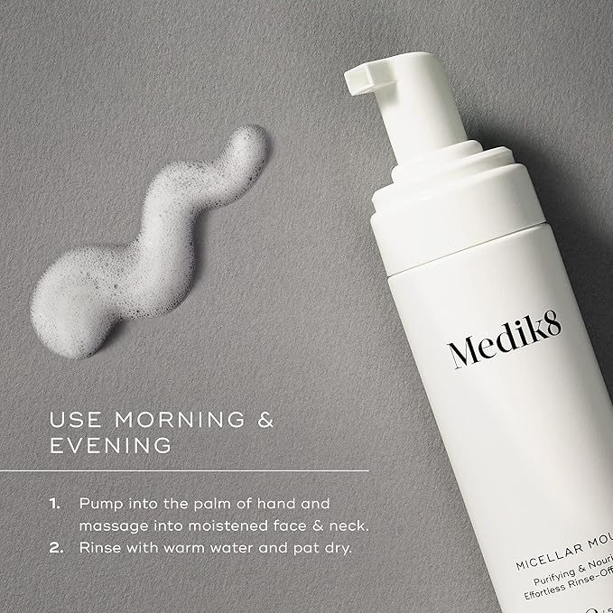 Medik8 Clarifying Foam - Lightweight Exfoliating AHA and BHA Cleanser - Salicylic Acid and Nicacinamide - Non-Drying, Sensitive Skin-Safe Foam Formula for Gentle Daily Facial Cleansing - 5 oz