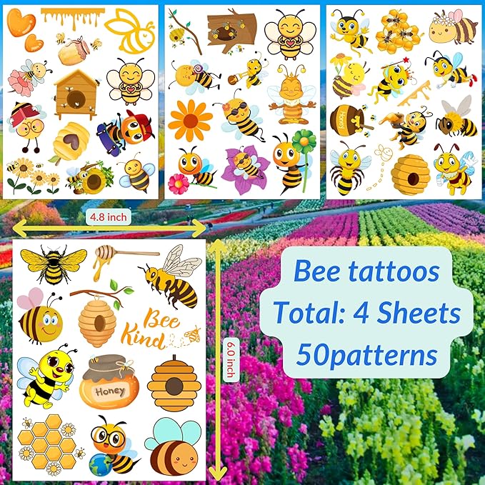 Bee temporary tattoo - 50pcs