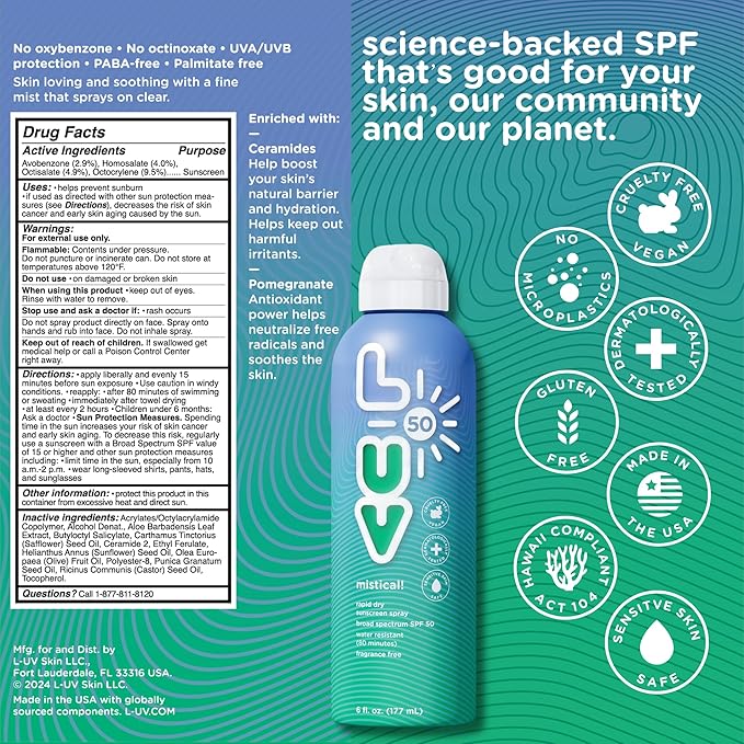 mistical! SPF 50 Sunscreen Spray, Broad-Spectrum Protection Against UVA & UVB Rays, Perfect For Everyday Activities & Outdoor Adventures, Clear and Lightweight Sun Protection